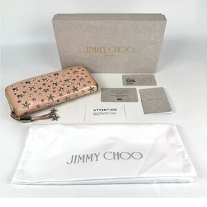 JIMMY CHOO Long Wallet Purse Filipa Pink shimmer/Silver Leather Authentic